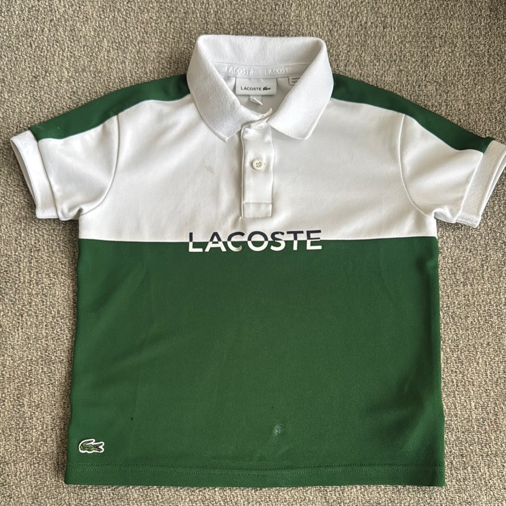 Lacoste Kids' Green and White Polo Shirt 4T